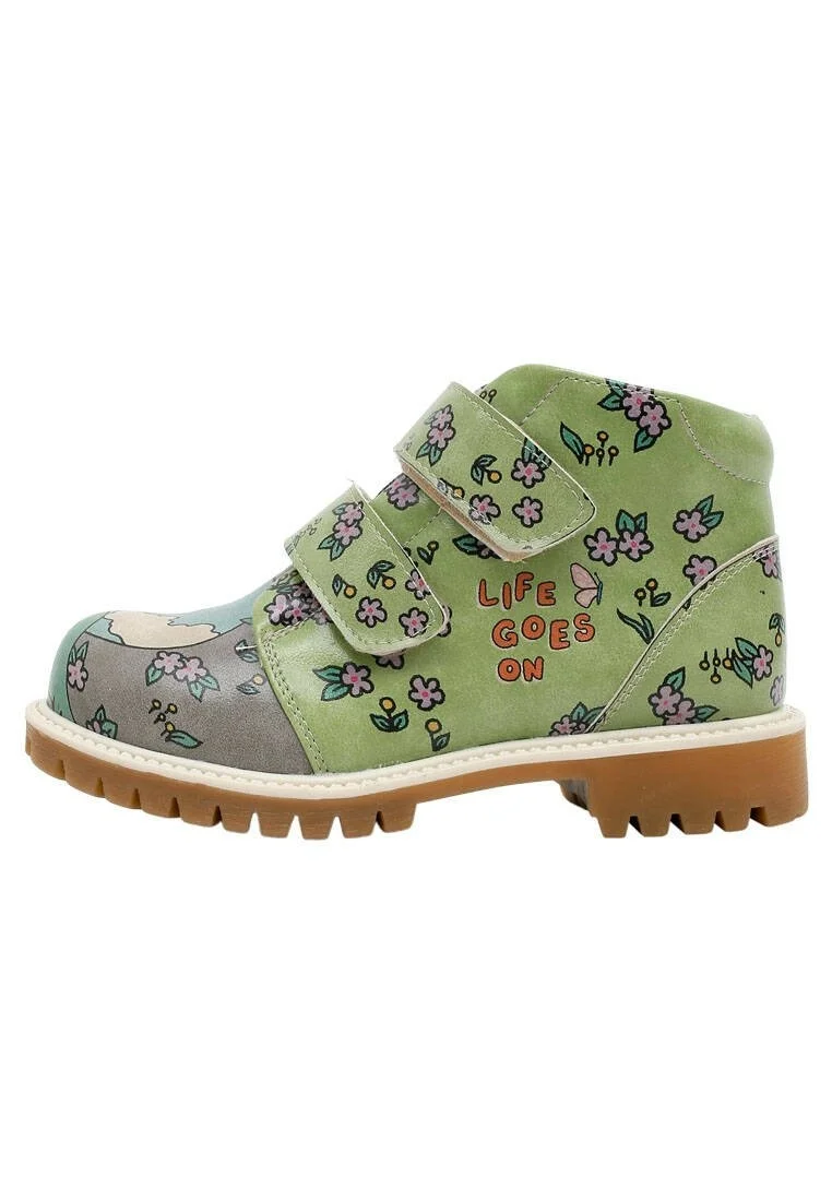 Kids Vegan Leather Green Long Boots - Sometimes Life Goes On Design