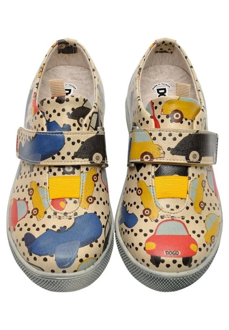 Kids Vegan Leather Beige Velcro Sneakers - Just Go Somewhere Design