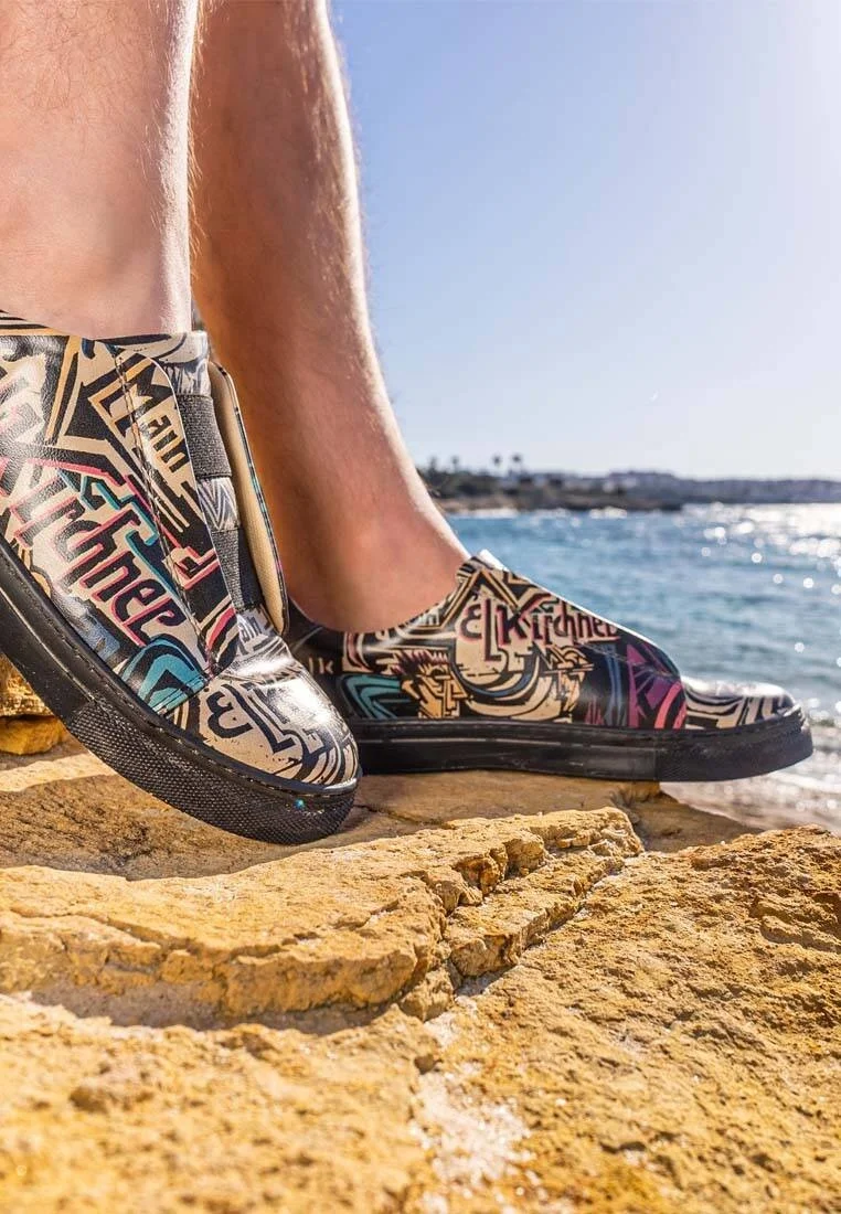 Men Vegan Leather Black Slip On Sneakers - Ludwig Design