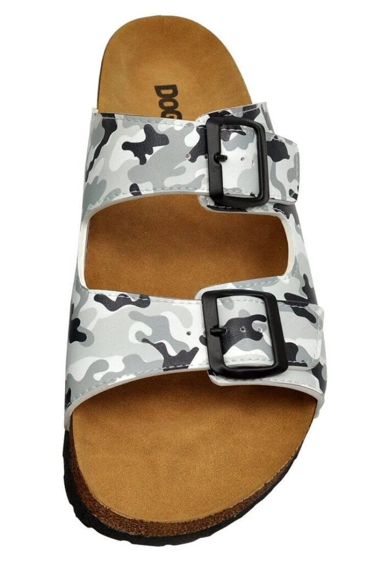 Men Vegan Leather Black Slippers - Black Camo Design
