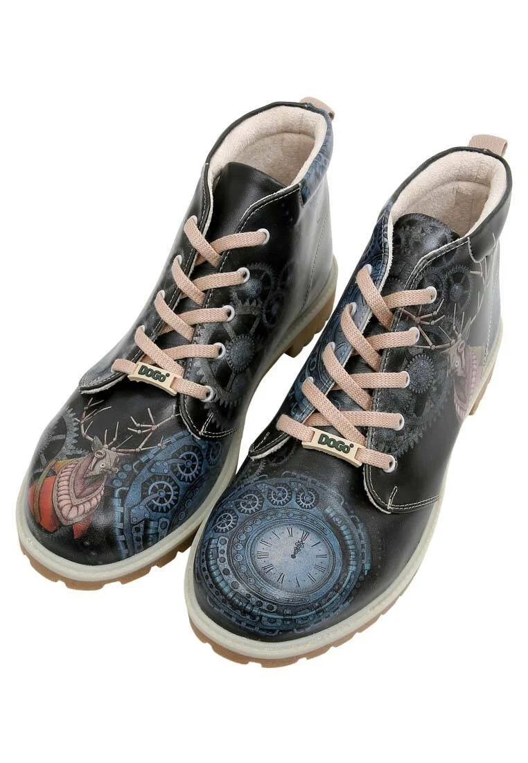 Men Vegan Leather Navy Ankle Boots - Times Up Deer Design