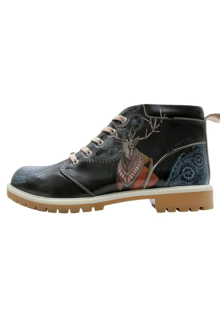 Men Vegan Leather Navy Ankle Boots - Times Up Deer Design