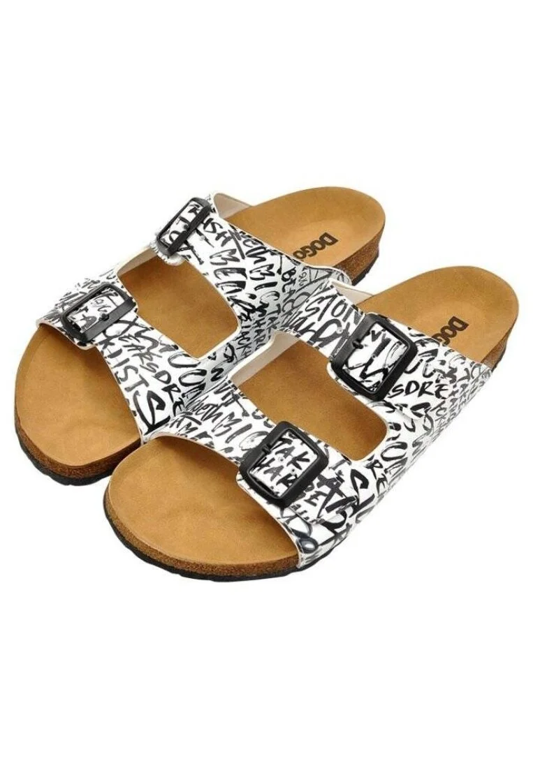 Men Vegan Leather White Slippers - Fonts in Splash Design