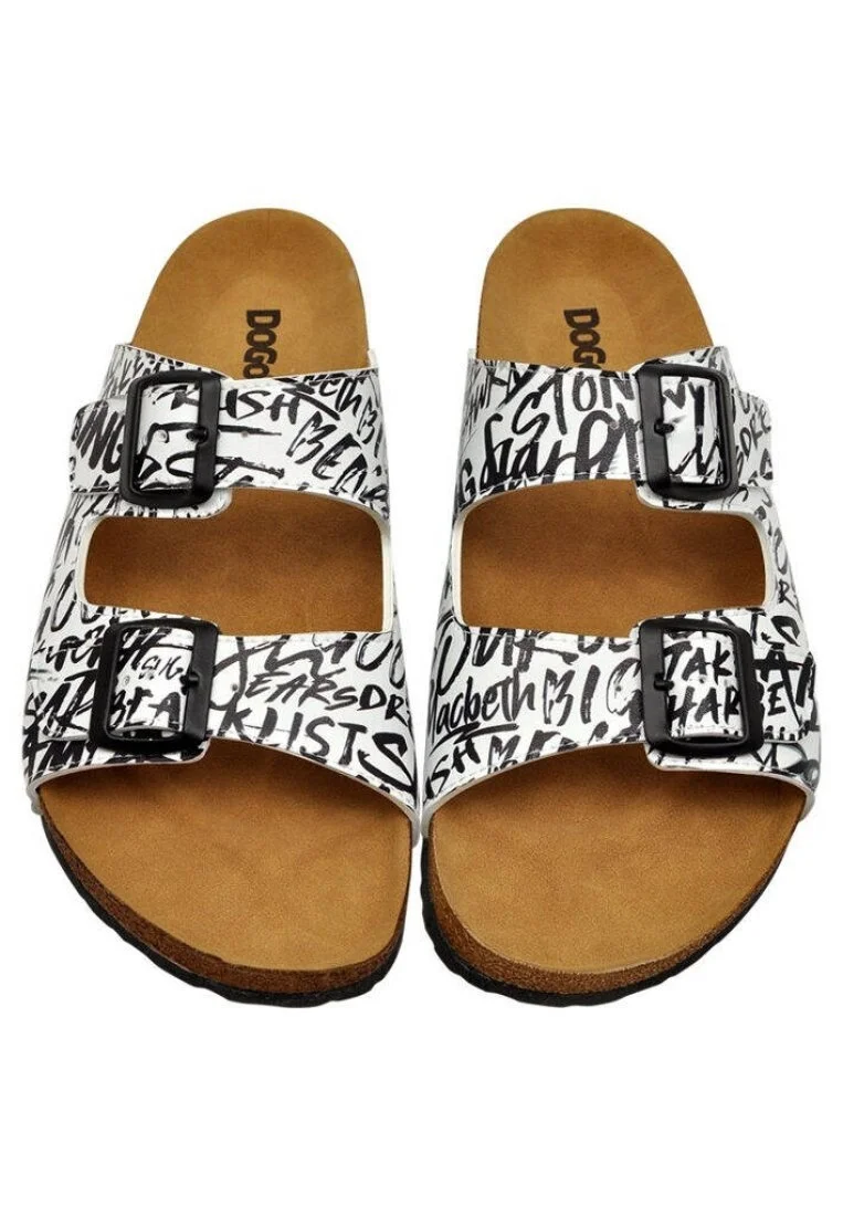 Men Vegan Leather White Slippers - Fonts in Splash Design