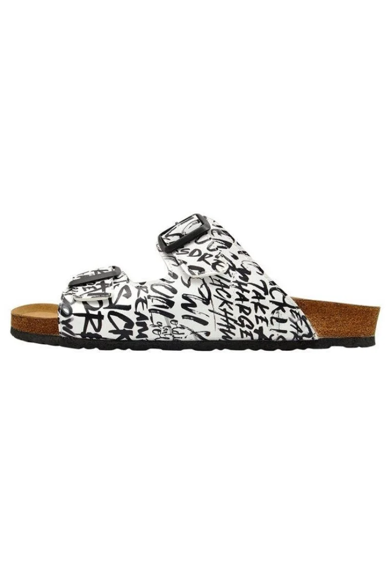 Men Vegan Leather White Slippers - Fonts in Splash Design