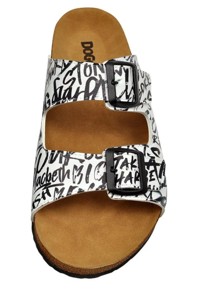 Men Vegan Leather White Slippers - Fonts in Splash Design