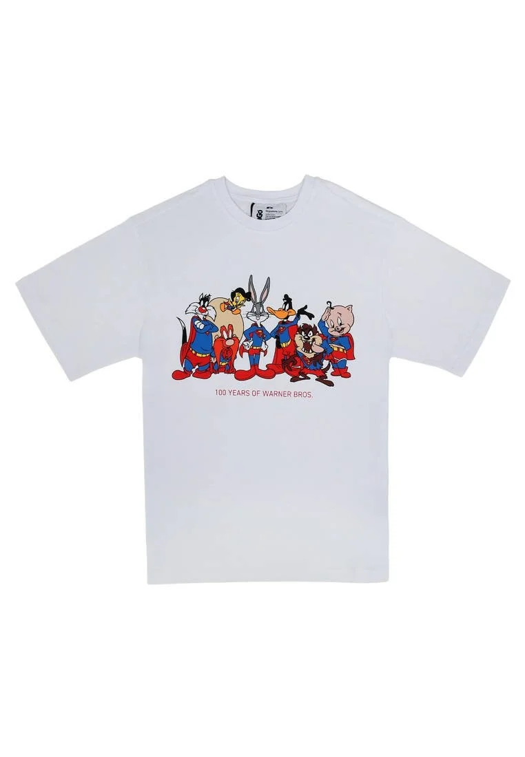 Men Vegan White T-Shirt - Warner Bros Looney Tunes x Superman Design
