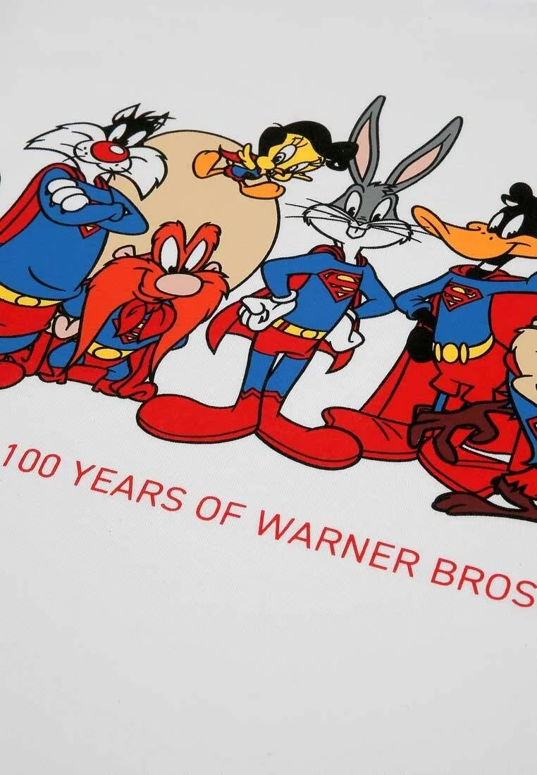 Men Vegan White T-Shirt - Warner Bros Looney Tunes x Superman Design