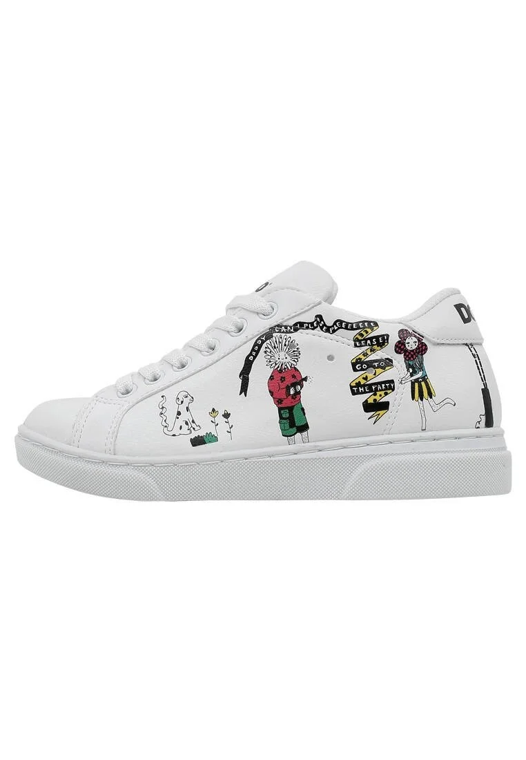 Unisex Çocuk Vegan Deri Beyaz Sneakers - Party Tasarım