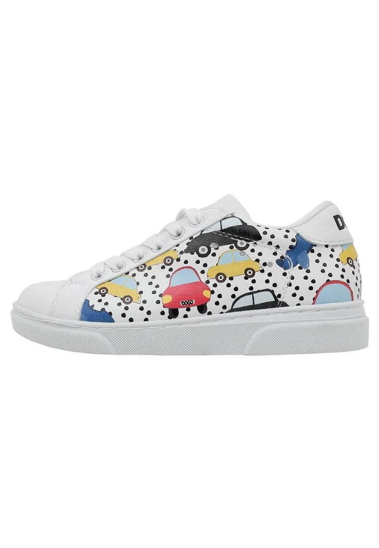 Unisex Çocuk Vegan Deri Beyaz Sneakers - Just Go Somewhere Tasarım