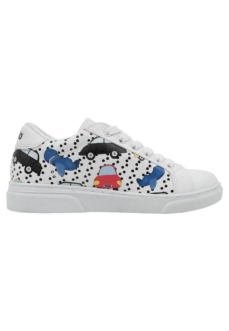 Unisex Çocuk Vegan Deri Beyaz Sneakers - Just Go Somewhere Tasarım