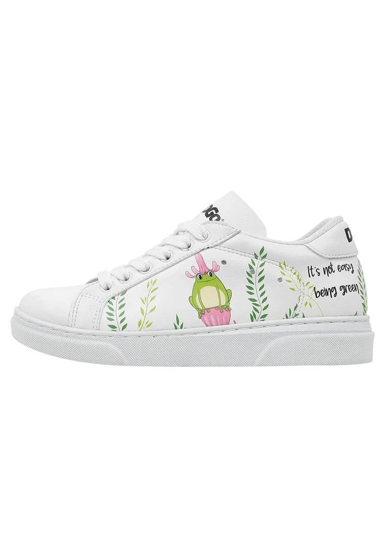 Unisex Çocuk Vegan Deri Beyaz Sneakers - It's Not Easy Being Green Tasarım