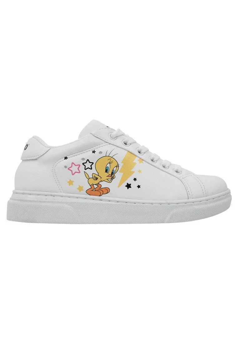Unisex Çocuk Vegan Deri Beyaz Sneakers - Warner Bros Best of Tweety and Sylvester Tasarım