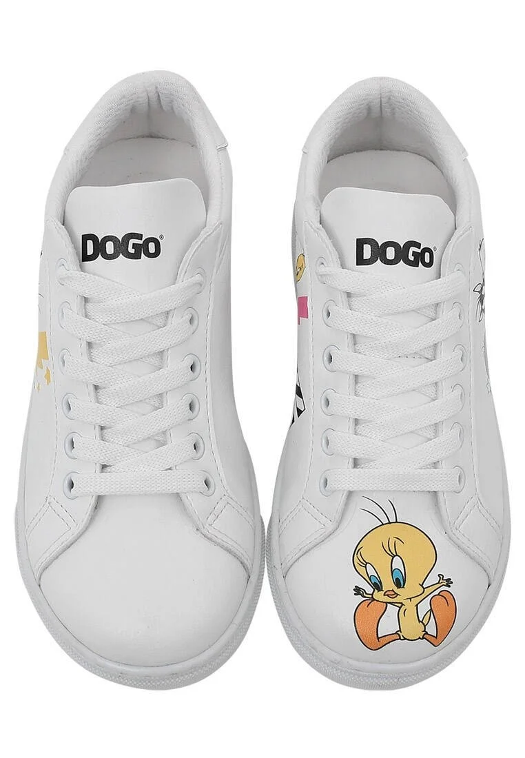 Unisex Çocuk Vegan Deri Beyaz Sneakers - Warner Bros Best of Tweety and Sylvester Tasarım