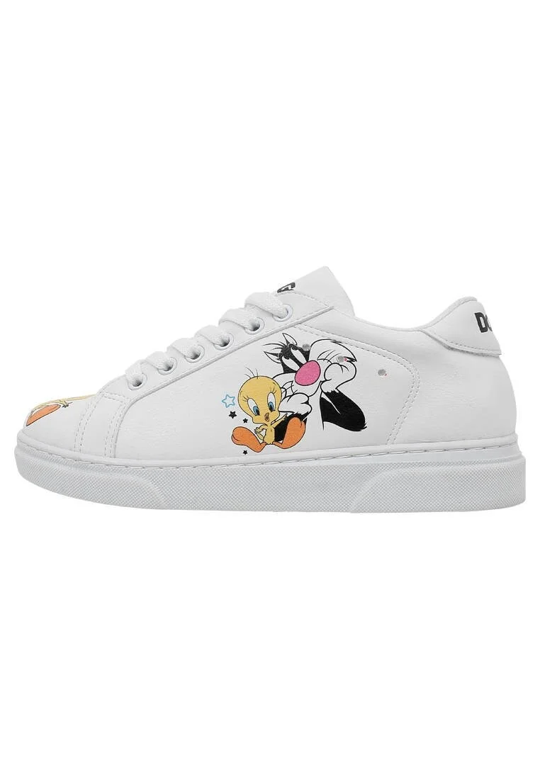 Unisex Çocuk Vegan Deri Beyaz Sneakers - Warner Bros Best of Tweety and Sylvester Tasarım