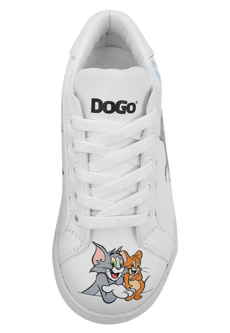 Enfants Cuir Vegan Blanc Baskets - Warner Bros Tom et Jerry Together-and-Apart Motif