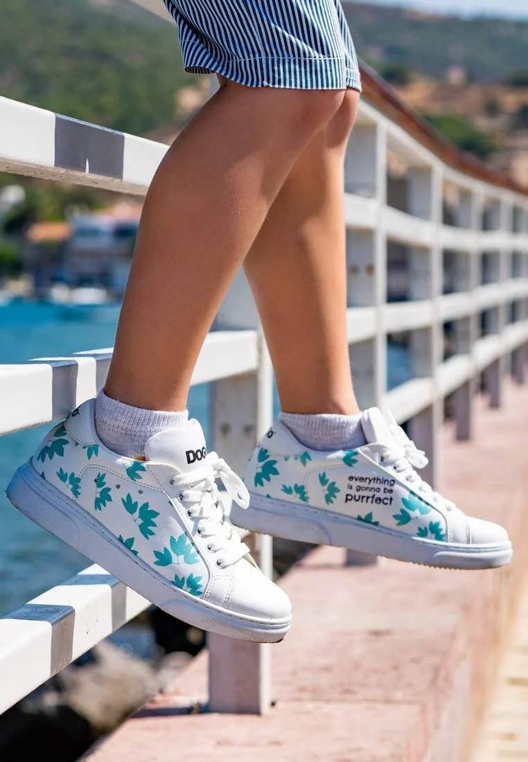 Unisex Enfants Vegan Blanc Baskets - Everything is Gonna Be Purrfect Motif