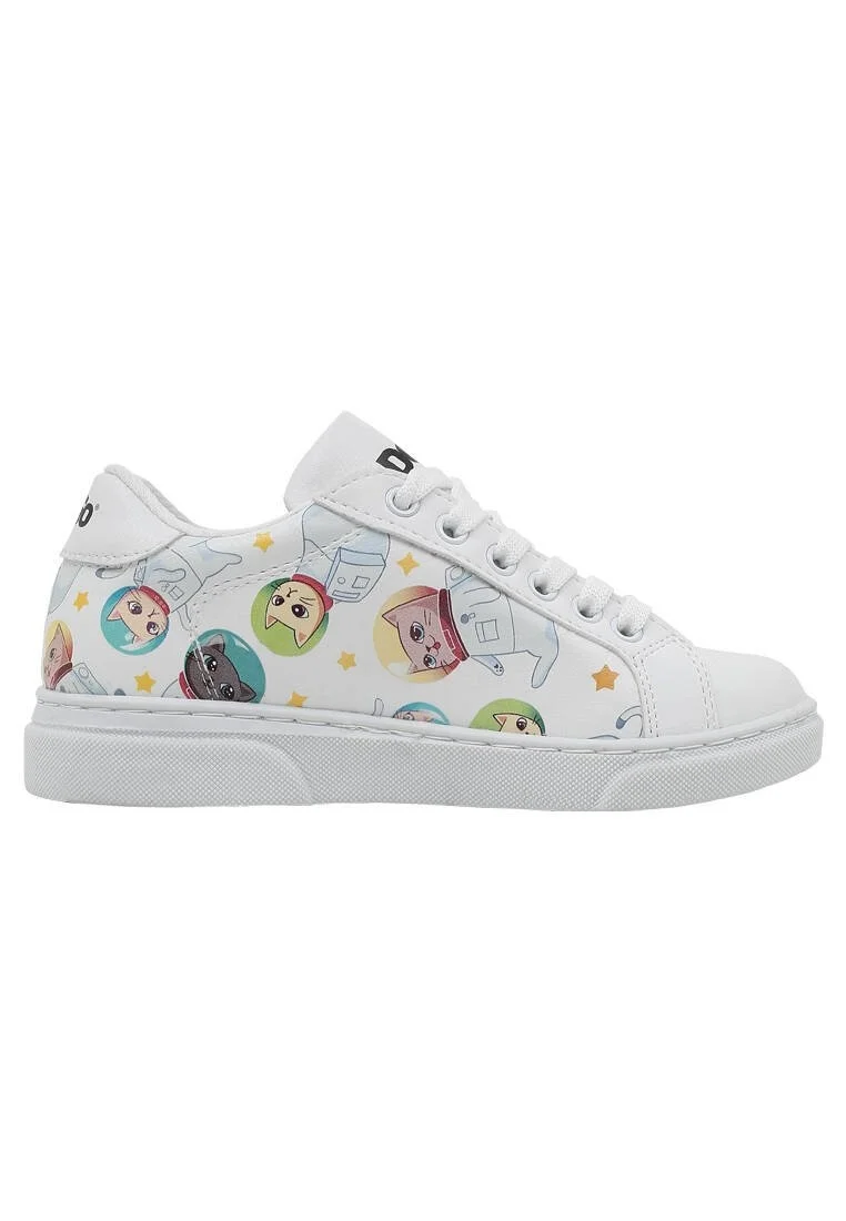 Unisex Kids Vegan Leather White Sneakers - Cats of Space Design
