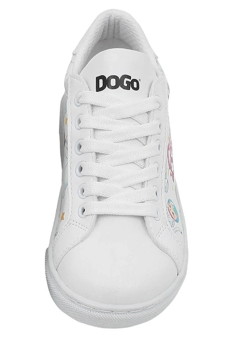 Unisex Kids Vegan Leather White Sneakers - Cats of Space Design