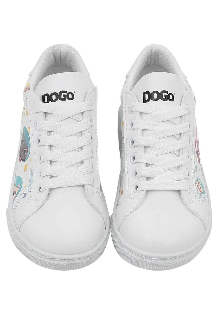 Unisex Kids Vegan Leather White Sneakers - Cats of Space Design