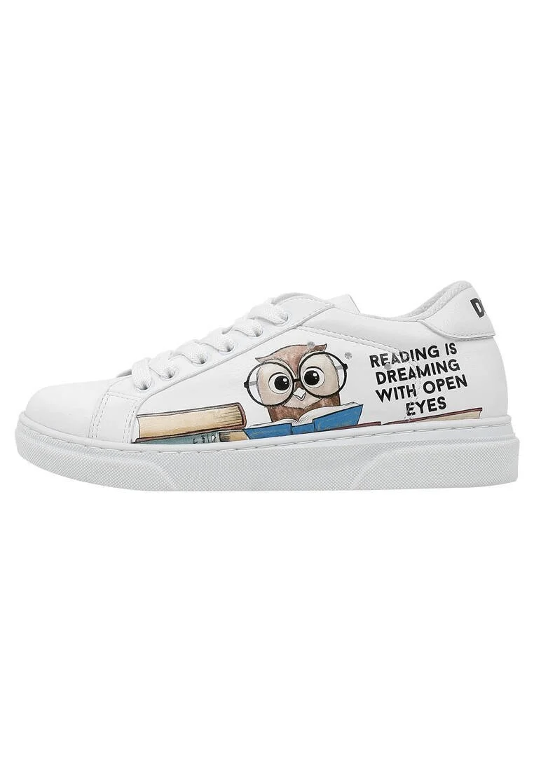Unisex Kids Vegan Leather White Sneakers - The Wise Owl Design