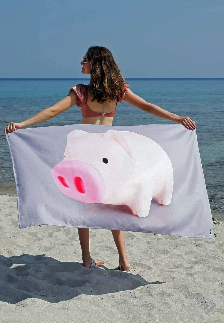Unisex Multicolor Dogo Mare Beach Towel - Piggy Gray Design