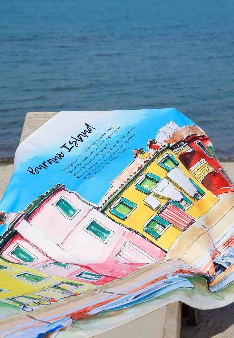 Unisex Multicolore Serviette de Plage - Burano Island Motif
