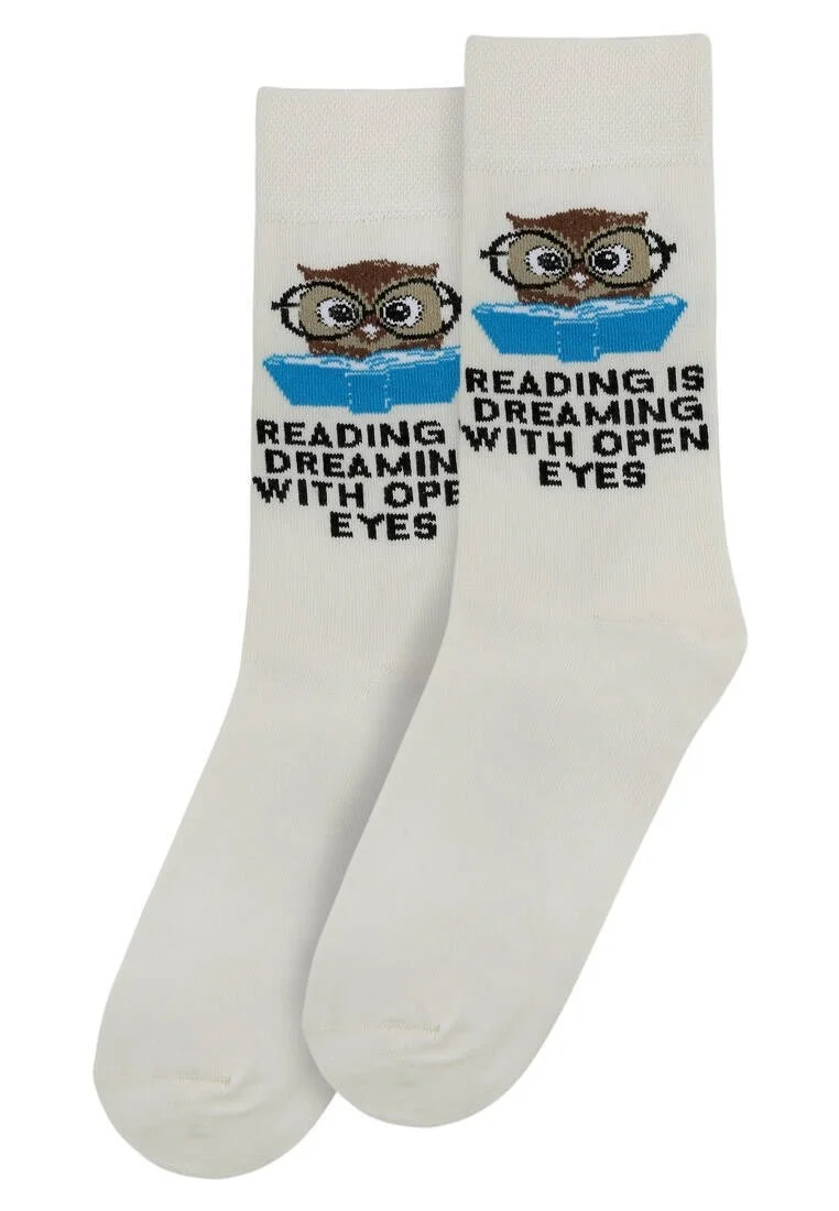 Unisex Vegan Beige Socks - The Wise Owl Design