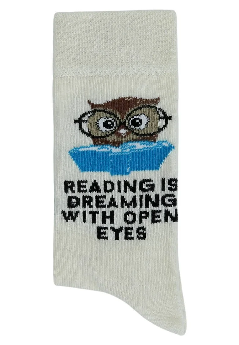 Unisex Vegan Beige Socks - The Wise Owl Design