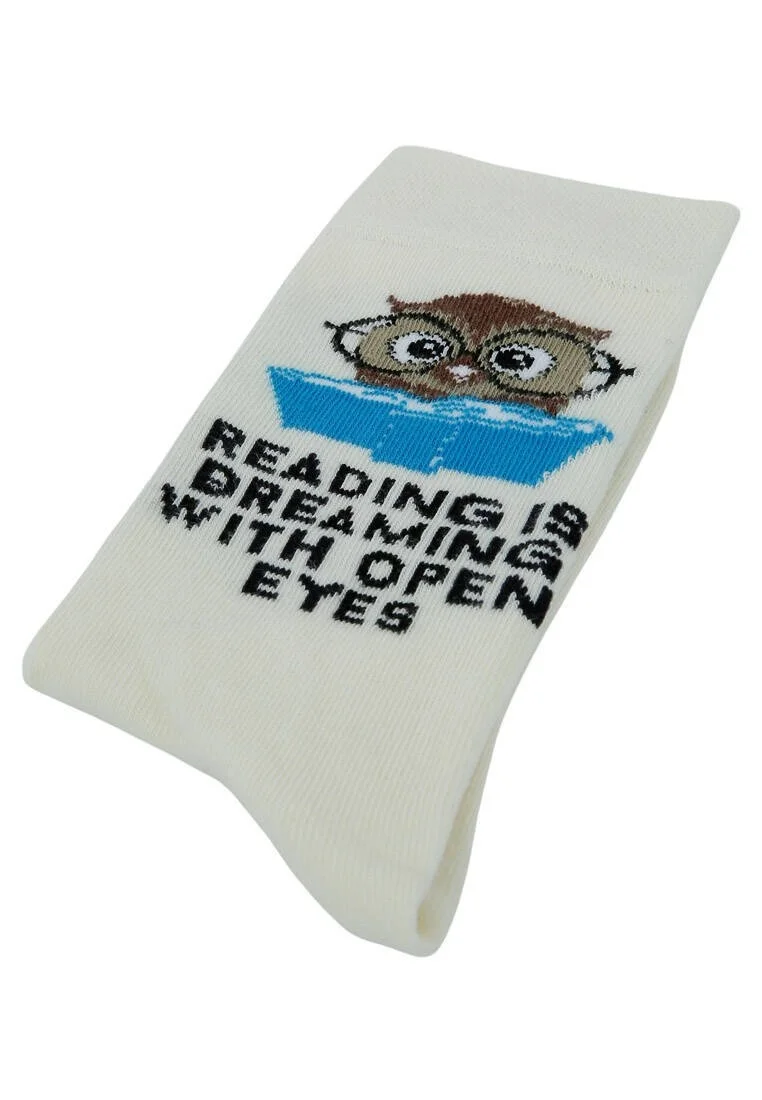 Unisex Vegan Beige Socks - The Wise Owl Design