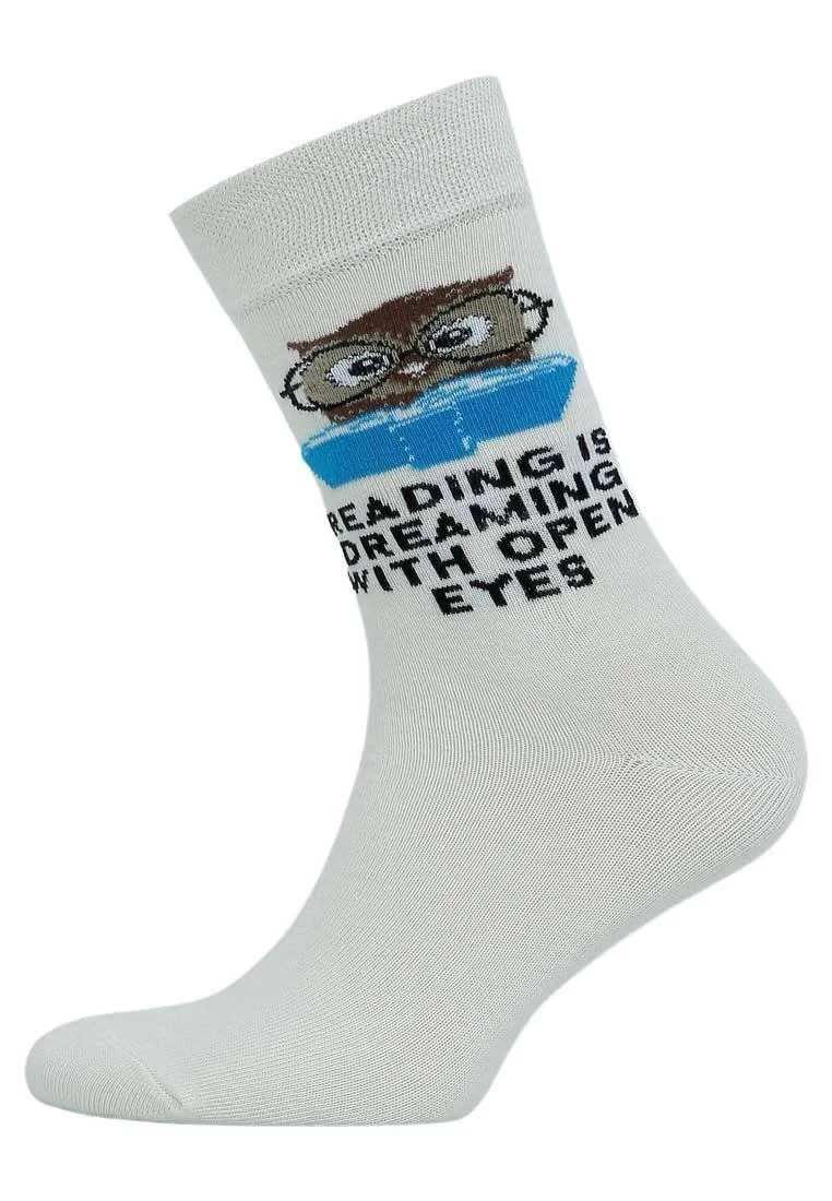 Unisex Vegan Beige Socks - The Wise Owl Design