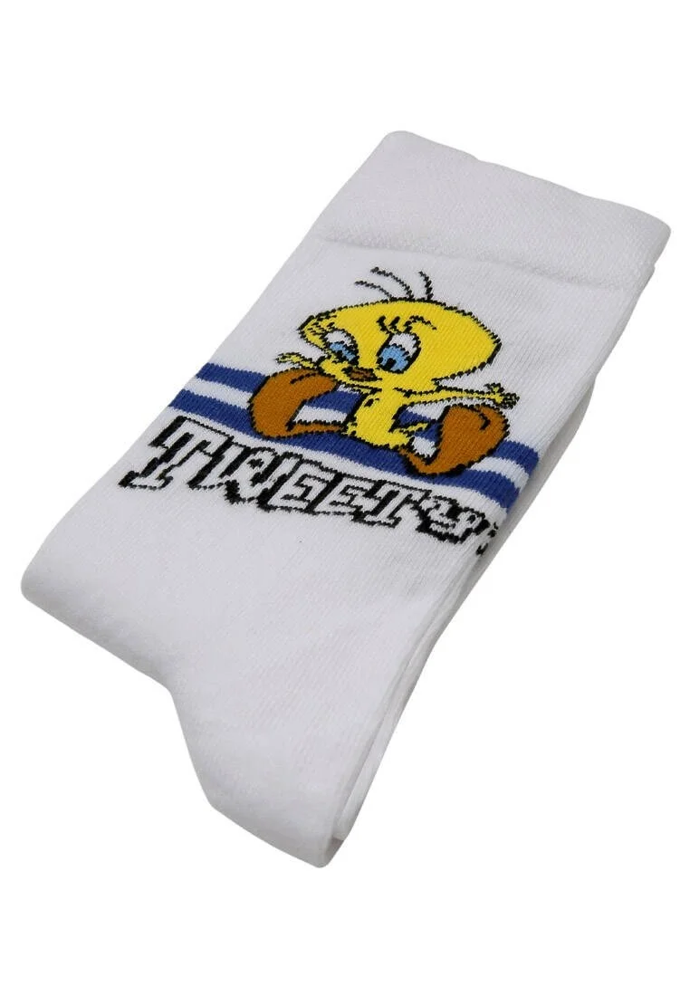 Unisex Vegan Beyaz Çorap - Warner Bros Tweety Stripes Tasarım