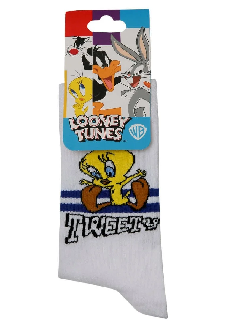 Unisex Vegan Beyaz Çorap - Warner Bros Tweety Stripes Tasarım