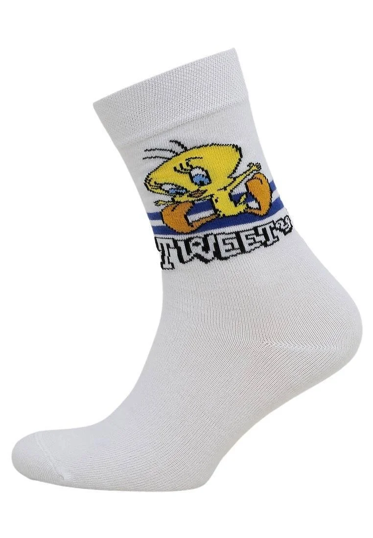 Unisex Vegan Beyaz Çorap - Warner Bros Tweety Stripes Tasarım