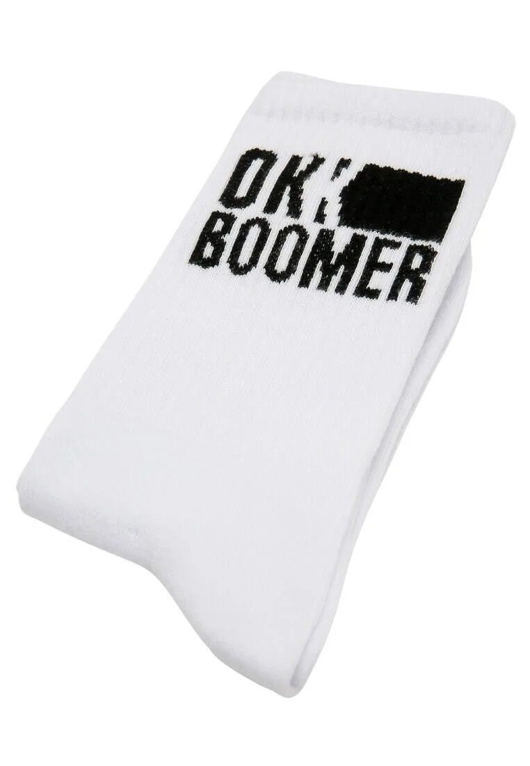 Unisex Vegan Blanc Chaussettes - Ok Boomer Motif