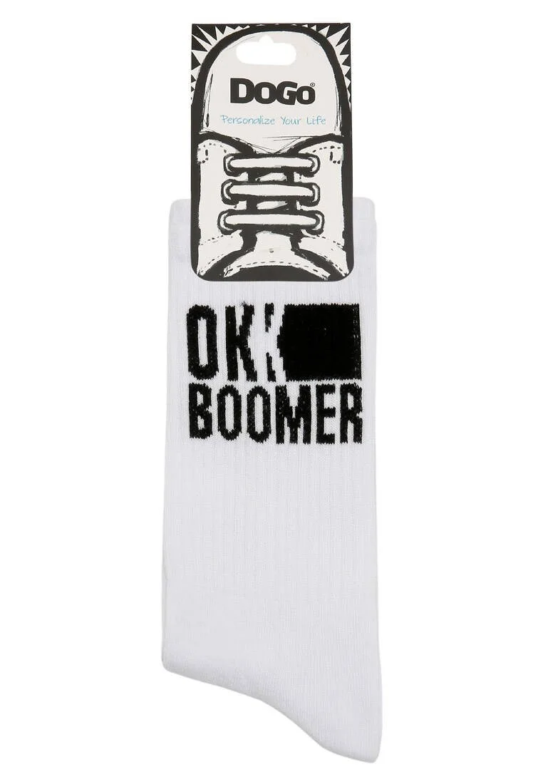 Unisex Vegan Blanc Chaussettes - Ok Boomer Motif