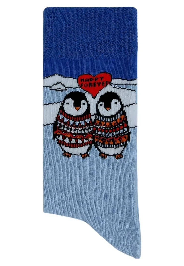 Unisex Vegan Bleu Chaussettes - Happy Forever Motif
