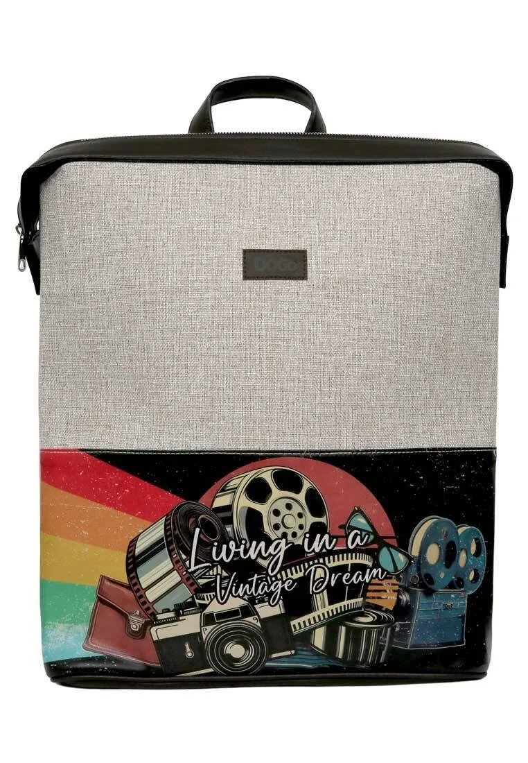 Unisex Vegan Gray Backpack - Living in a Vintage Dream Design