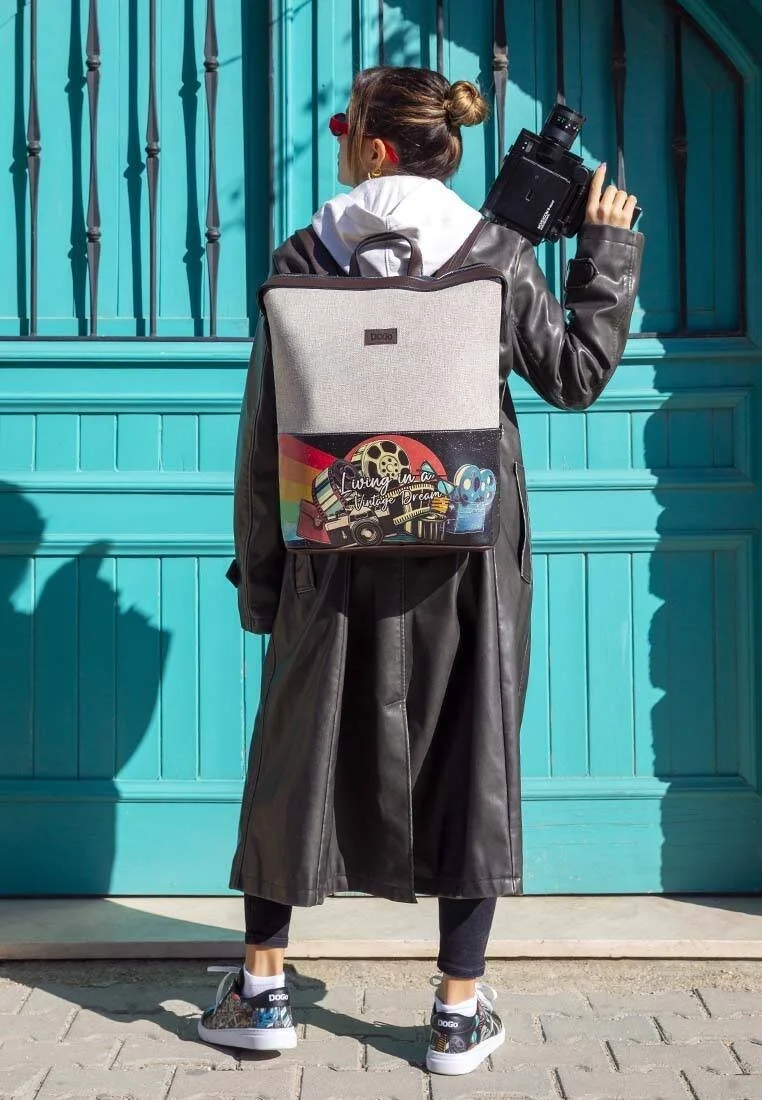 Unisex Vegan Gray Backpack - Living in a Vintage Dream Design
