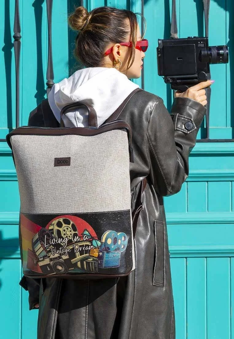 Unisex Vegan Gray Backpack - Living in a Vintage Dream Design