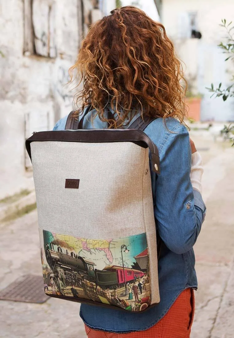 Unisex Vegan Gri Sırt Çantası - Choose a Place Tasarım