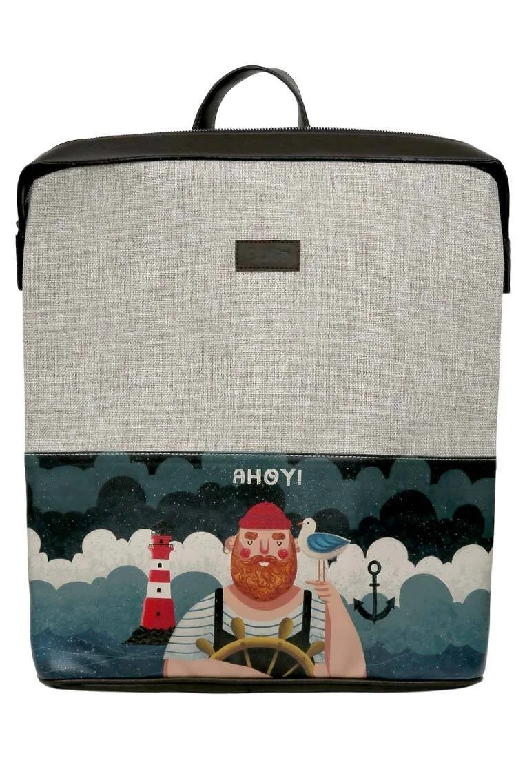 Unisex Vegan Gri Sırt Çantası - Ahoy Sailor Tasarım
