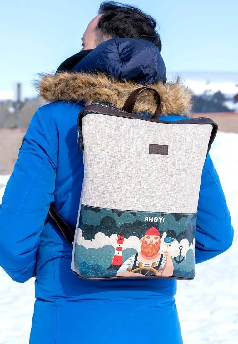 Unisex Vegan Gri Sırt Çantası - Ahoy Sailor Tasarım