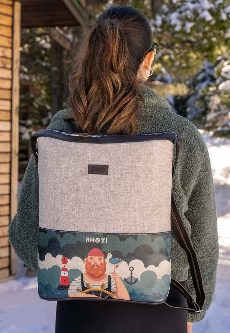 Unisex Vegan Gri Sırt Çantası - Ahoy Sailor Tasarım