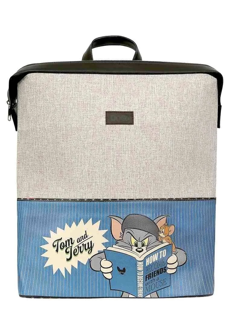 Unisex Vegan Gri Sırt Çantası - Warner Bros Tom ve Jerry Friends with a Mouse Tasarım