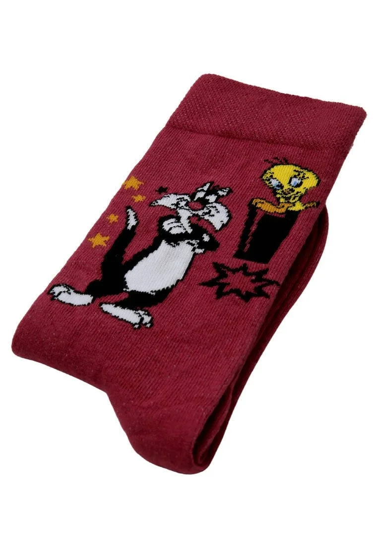Unisex Vegan Red Socks - Warner Bros Best of Tweety and Sylvester Design