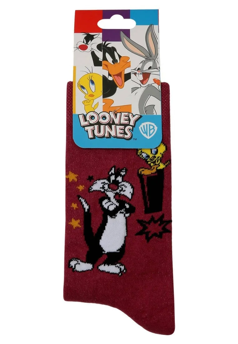 Unisex Vegan Red Socks - Warner Bros Best of Tweety and Sylvester Design