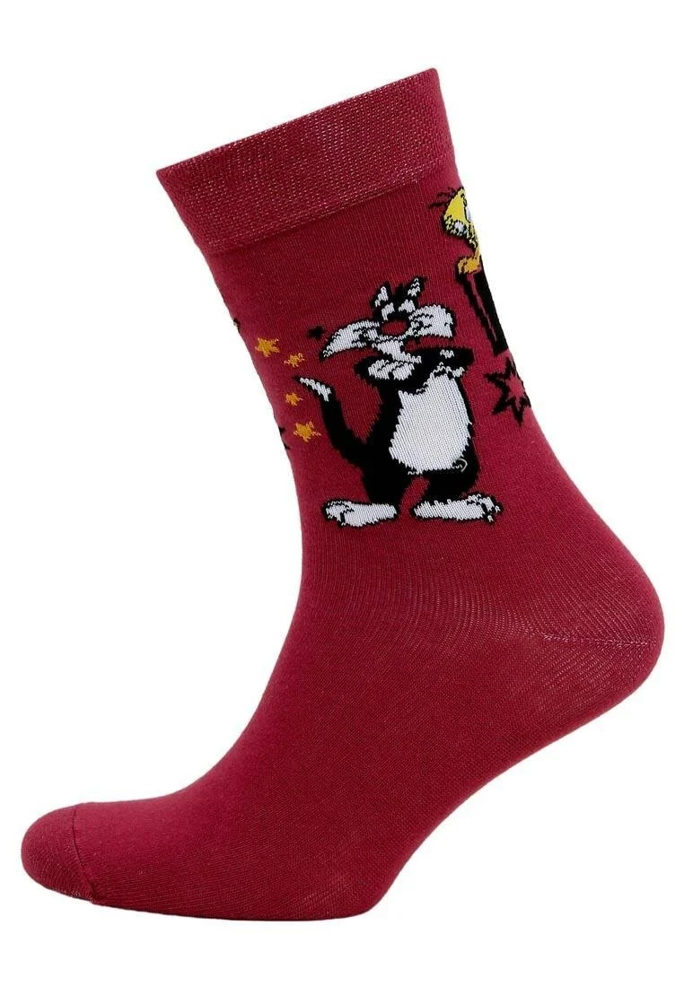 Unisex Vegan Red Socks - Warner Bros Best of Tweety and Sylvester Design