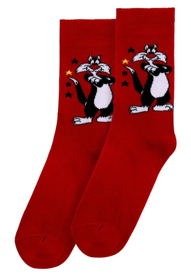Unisex Vegan Red Socks - Warner Bros Sylvester Classic Design