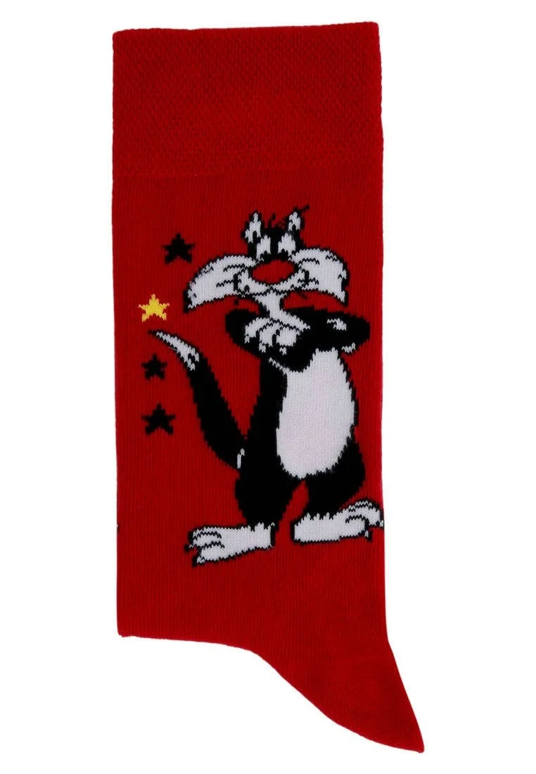 Unisex Vegan Red Socks - Warner Bros Sylvester Classic Design